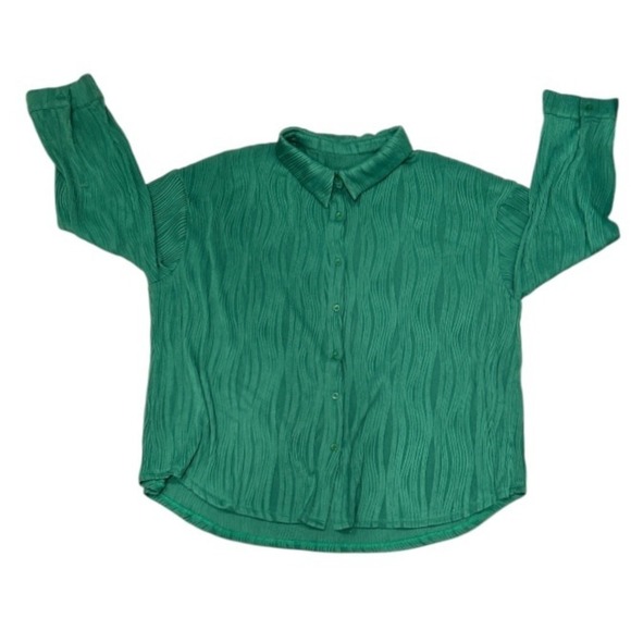 Unbranded NWOT Textured Button-Up Shirt Long Sleeve Collared Top Green Size‎ 5X - Picture 1 of 5